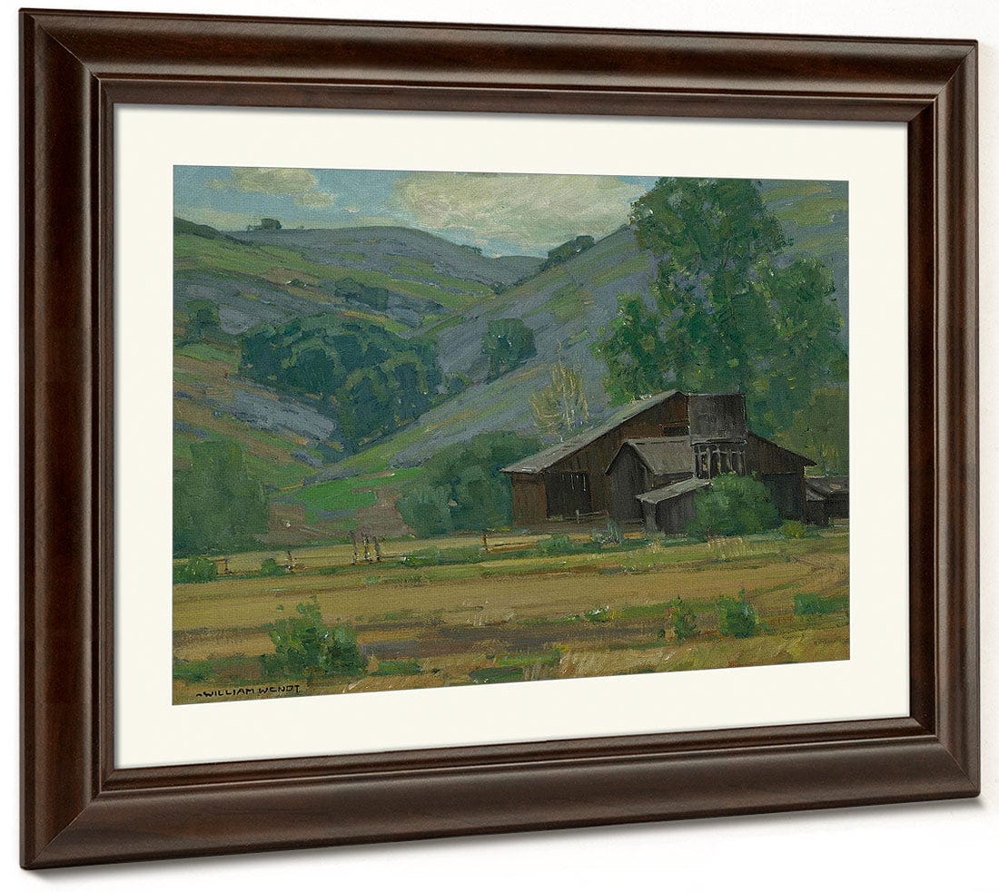 Hillside Wildflowers With Barn By William Wendt Fine Art Print