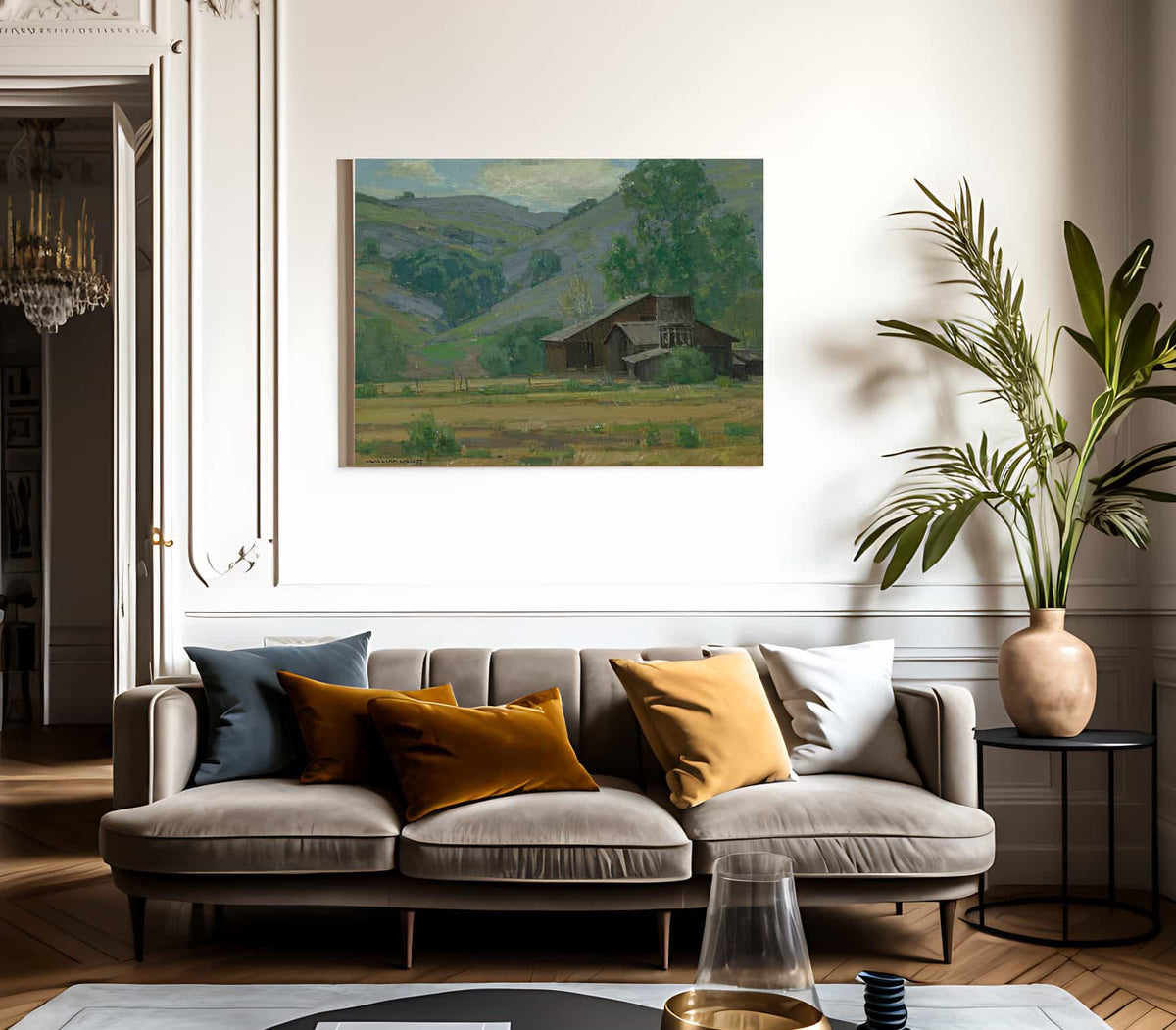 Hillside Wildflowers With Barn By William Wendt Fine Art Print