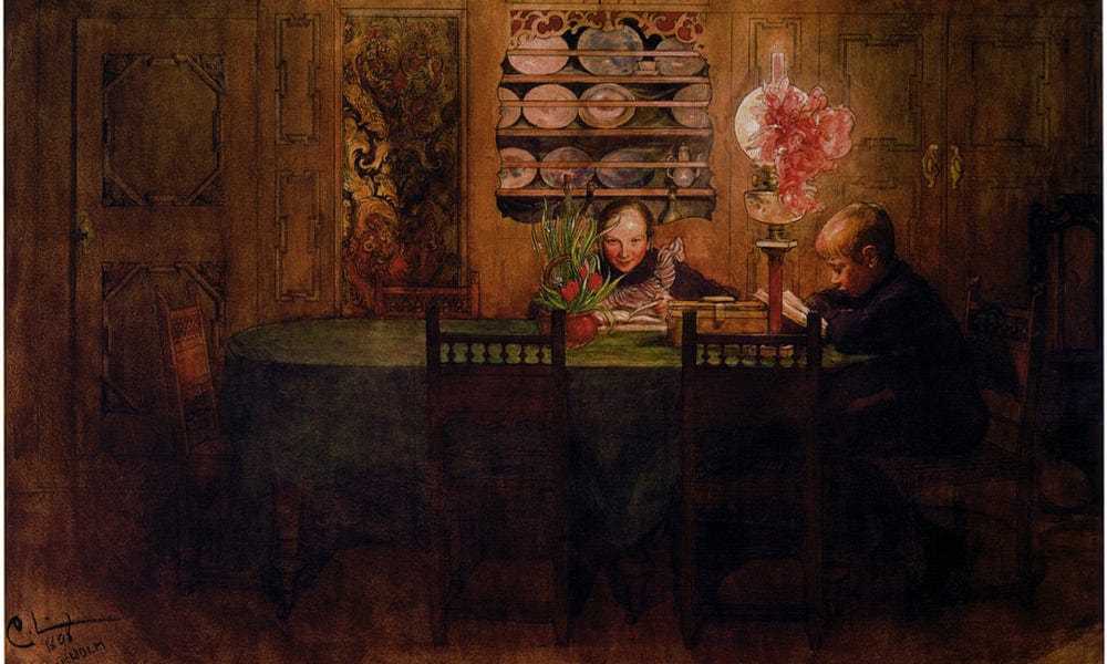 Homework By Carl Larsson Fine Art Print