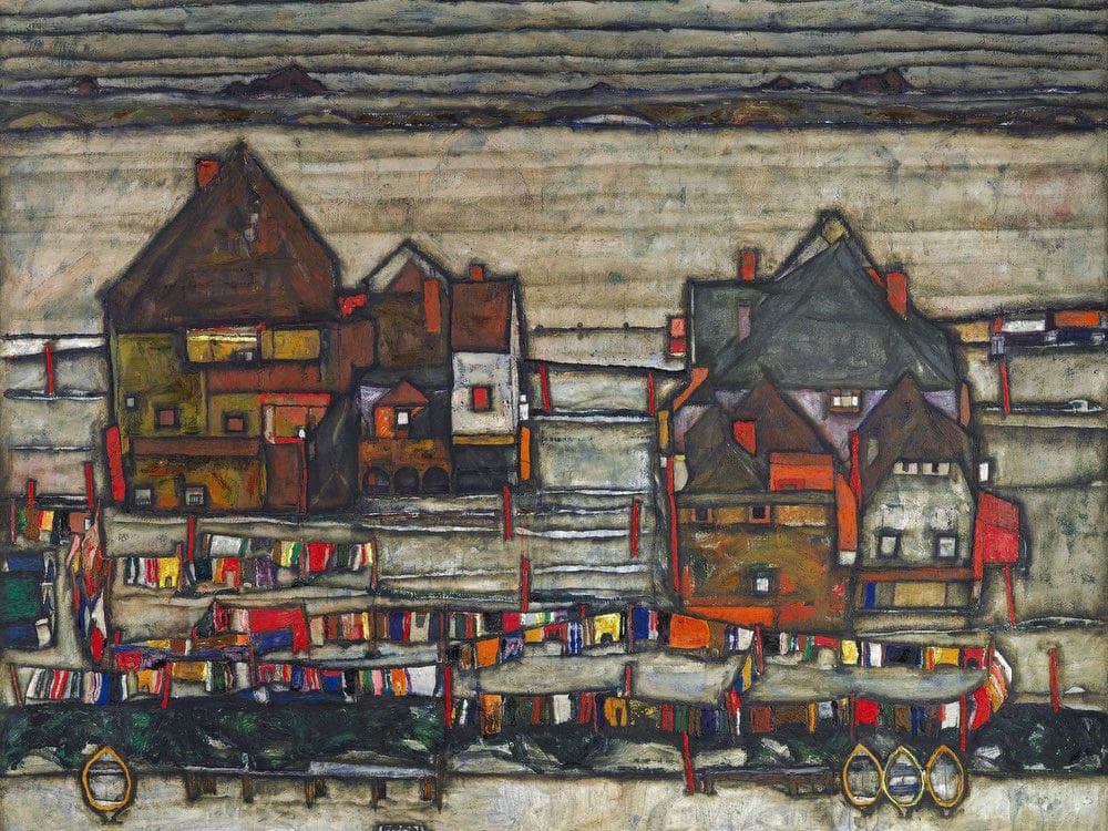 Houses With Laundry Seeburg Ha User Mit Bunter Wa Sche 1914 Pc By Egon Schiele Fine Art Print