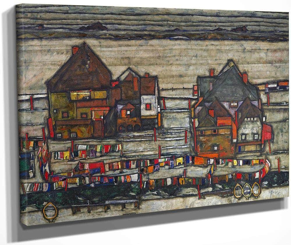 Houses With Laundry Seeburg Ha User Mit Bunter Wa Sche 1914 Pc By Egon Schiele Fine Art Print