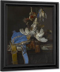 Hunt Still Life With A Velvet Bag On A Marble Ledge By Willem Van Aelst Fine Art Print