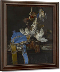 Hunt Still Life With A Velvet Bag On A Marble Ledge By Willem Van Aelst Fine Art Print