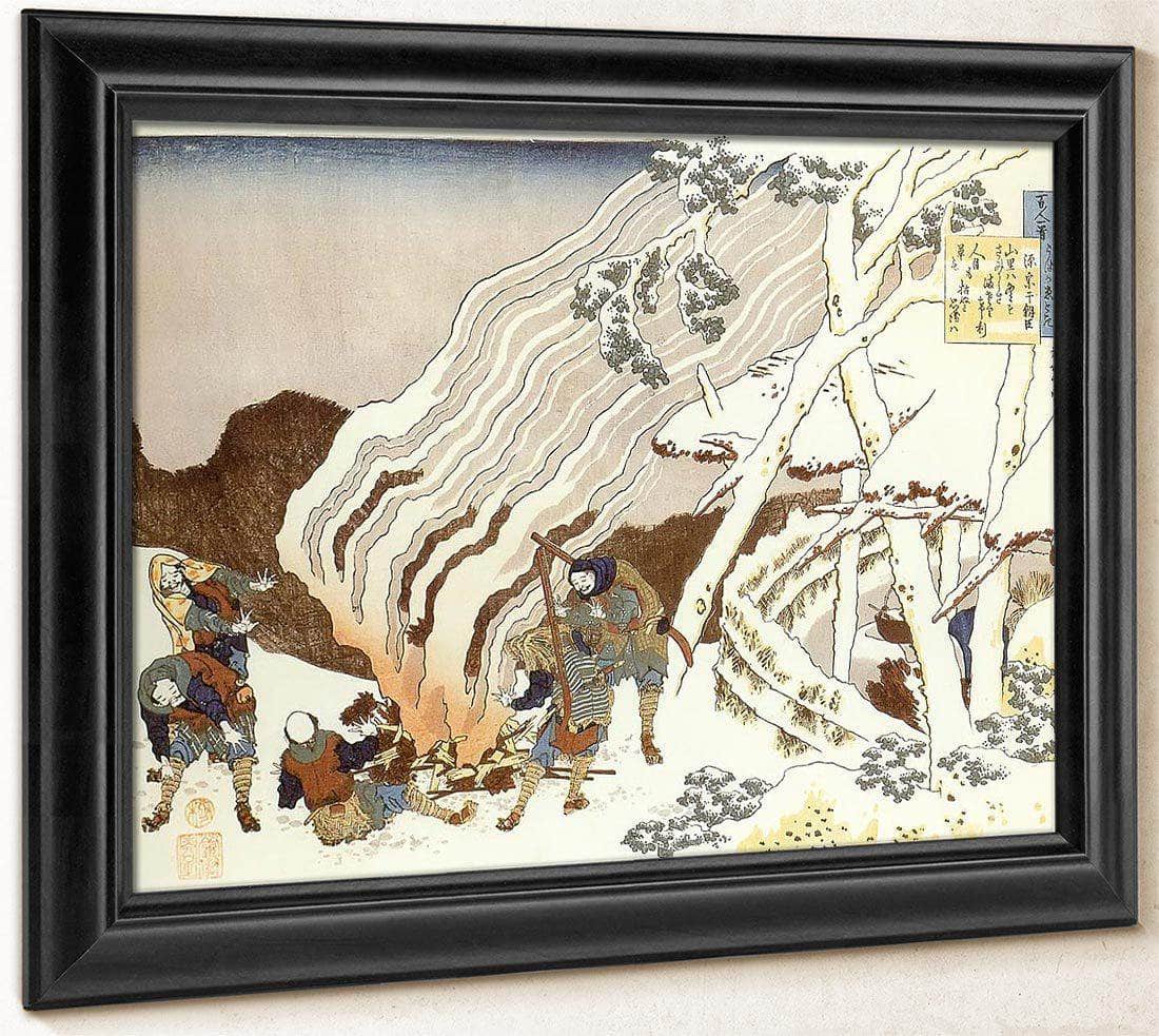 Hunters By A Fire In The Snow By Hokusai Fine Art Print