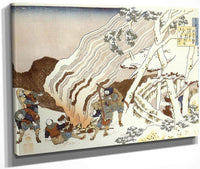 Hunters By A Fire In The Snow By Hokusai Fine Art Print