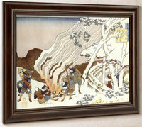 Hunters By A Fire In The Snow By Hokusai Fine Art Print