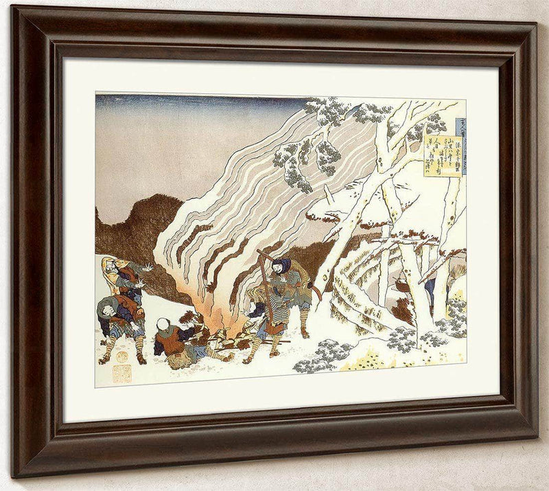 Hunters By A Fire In The Snow By Hokusai Fine Art Print