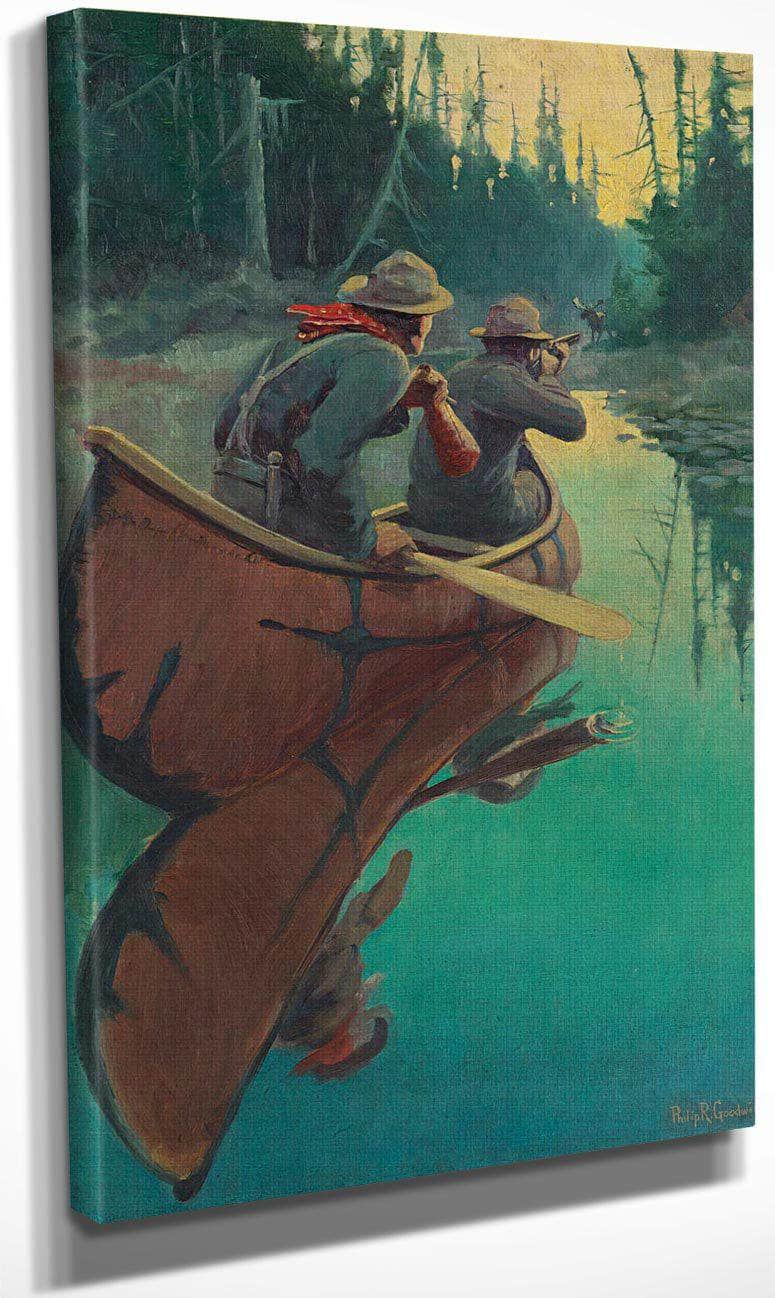 Hunters In A Canoe By Philip R. By Goodwin Fine Art Print