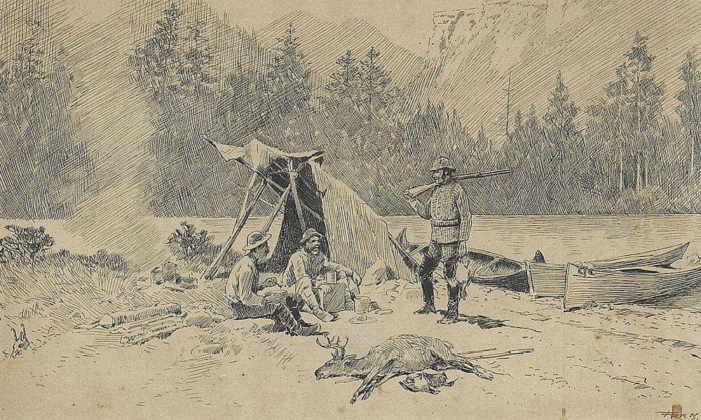Hunters Making Camp By A River By Henry Farny Fine Art Print