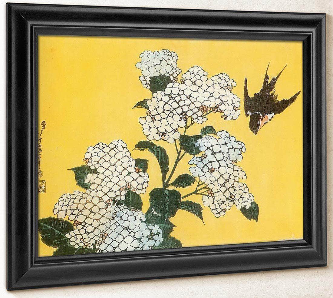 Hydrangea And Swallow By Hokusai Fine Art Print