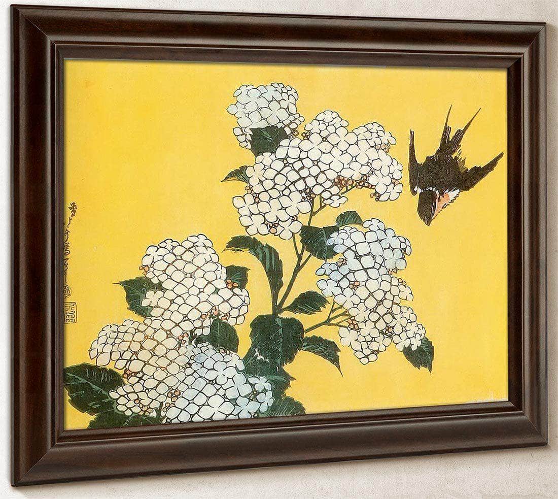 Hydrangea And Swallow By Hokusai Fine Art Print