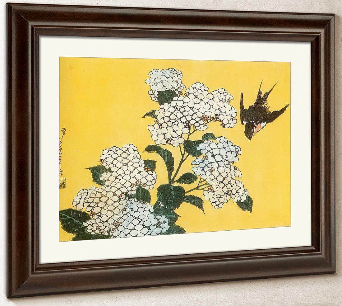 Hydrangea And Swallow By Hokusai Fine Art Print