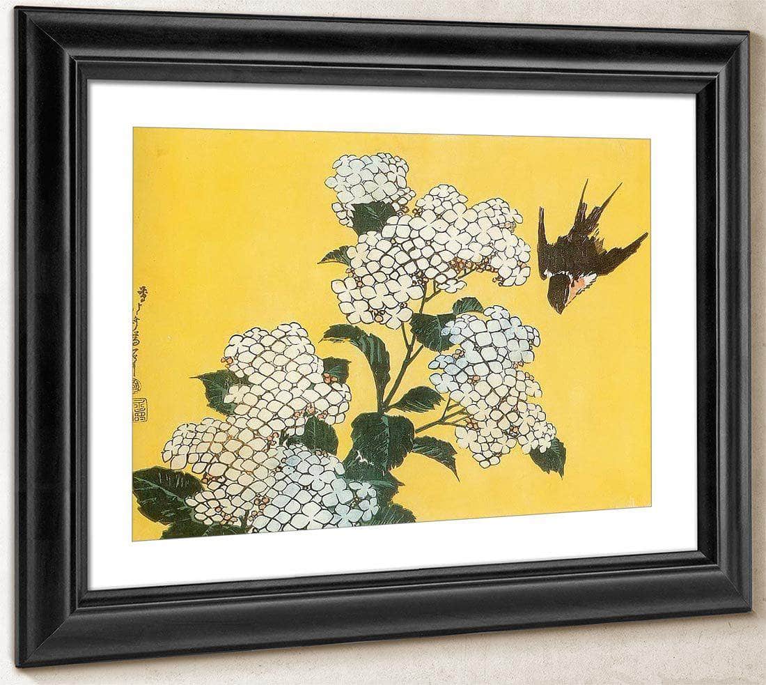 Hydrangea And Swallow By Hokusai Fine Art Print