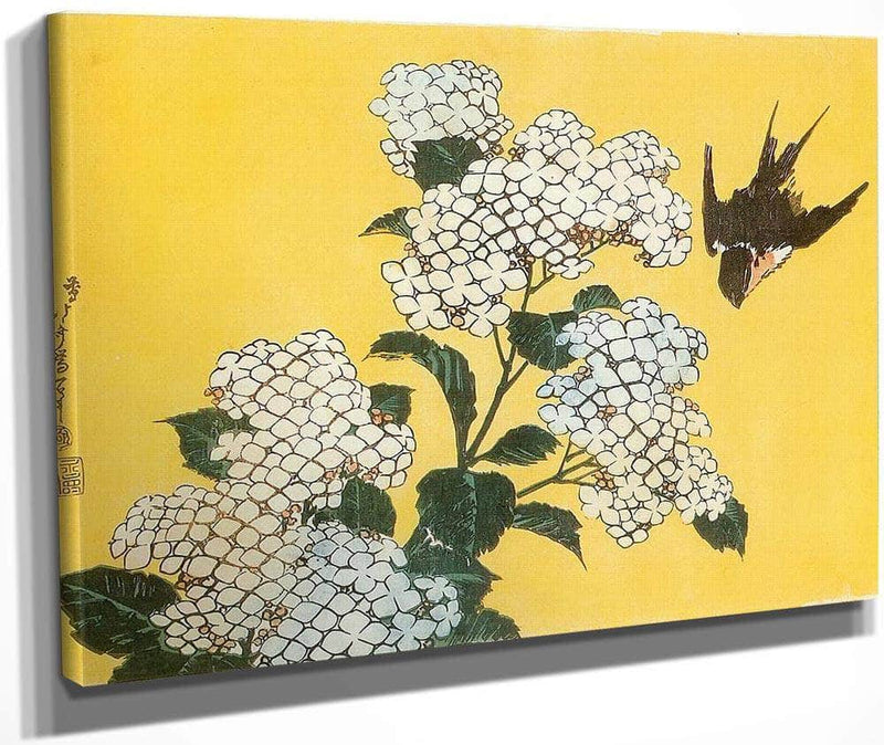 Hydrangea And Swallow By Hokusai Fine Art Print