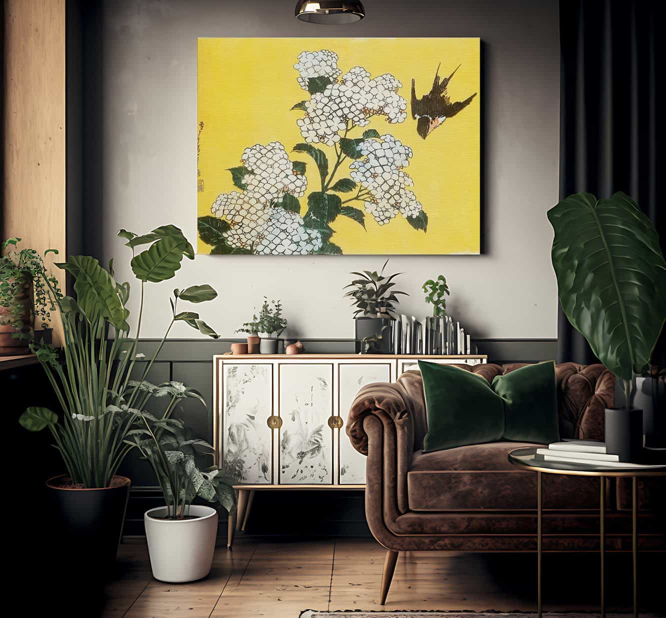 Hydrangea And Swallow By Hokusai Fine Art Print