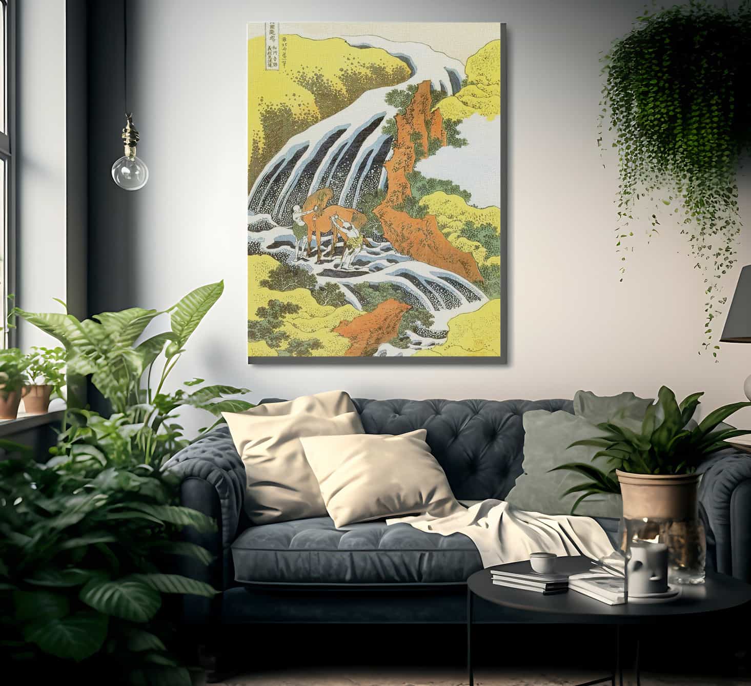 In The Horse Washing Waterfall By Hokusai Fine Art Print