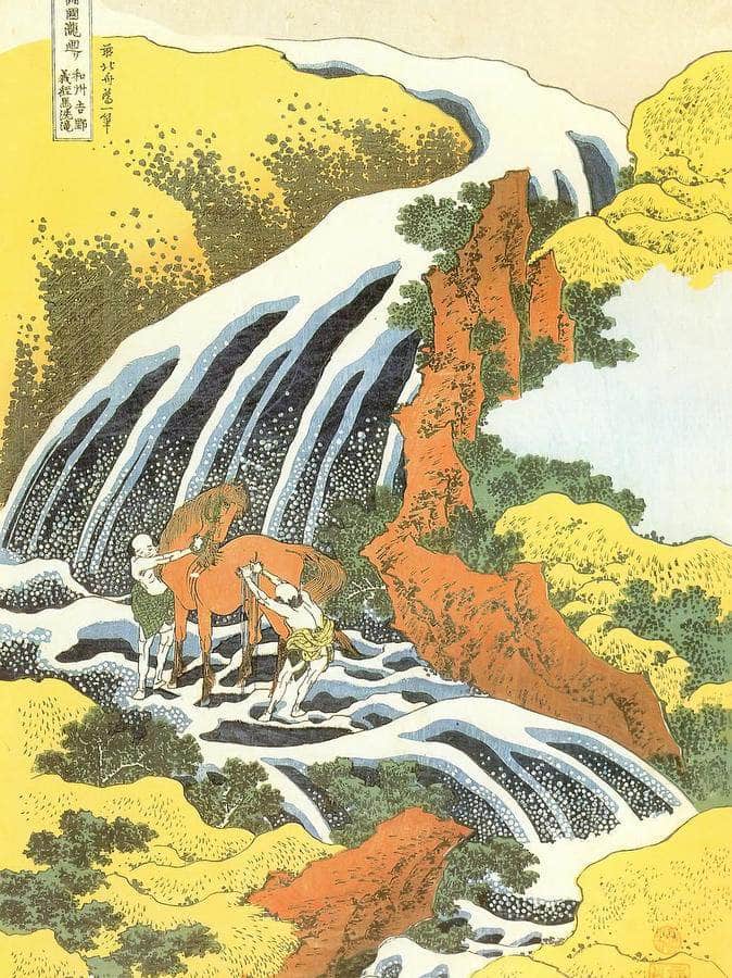 In The Horse Washing Waterfall By Hokusai Fine Art Print
