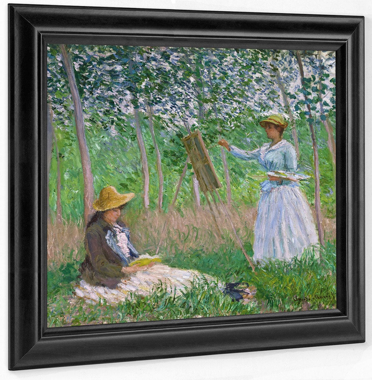 In The Woods At Giverny Blanche Hoschede At Her Easel With Suzanne Hoschede Reading By Claude Monet Fine Art Print