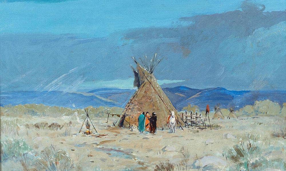 Indian Encampment By Manner Of Henry F. Farny Fine Art Print