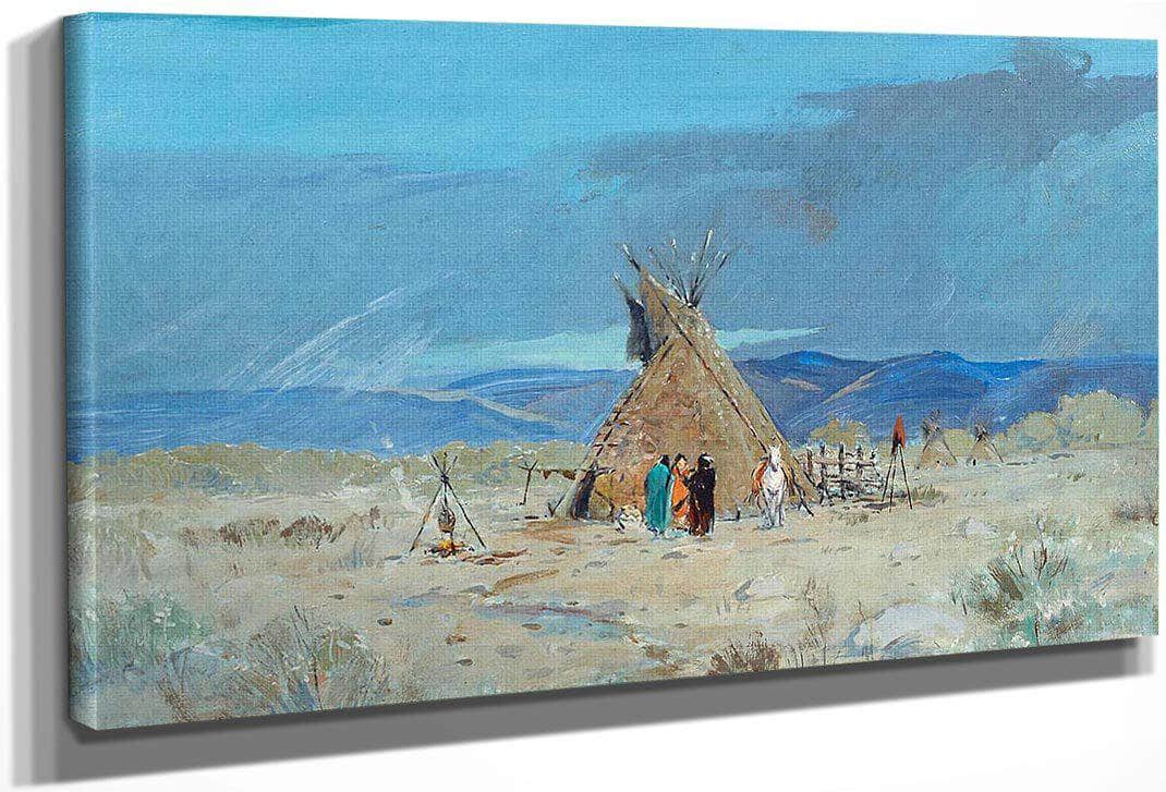 Indian Encampment By Manner Of Henry F. Farny Fine Art Print