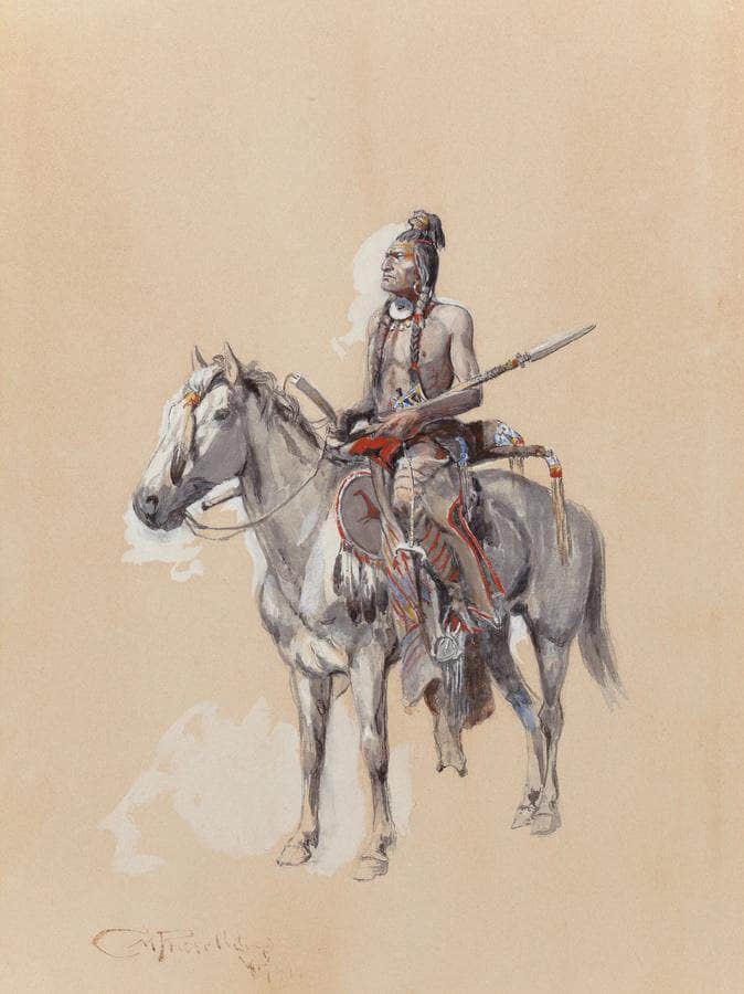 Indian On Horseback 1900 By Charles Marion Russell Fine Art Print