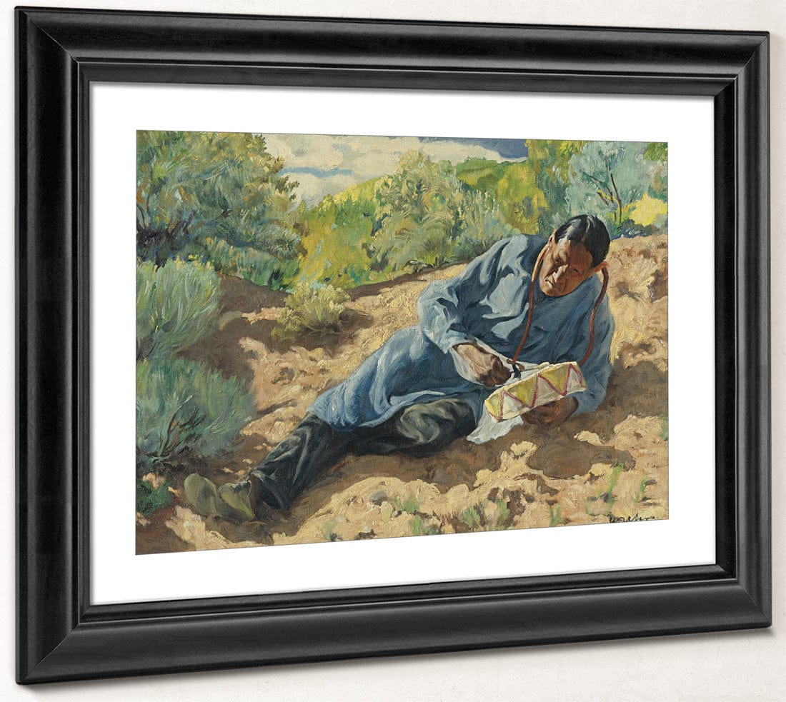Indian Playing A Drum By Walter Ufer Fine Art Print