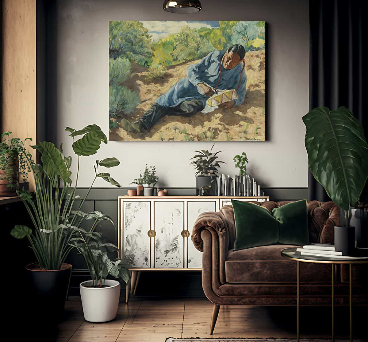 Indian Playing A Drum By Walter Ufer Fine Art Print