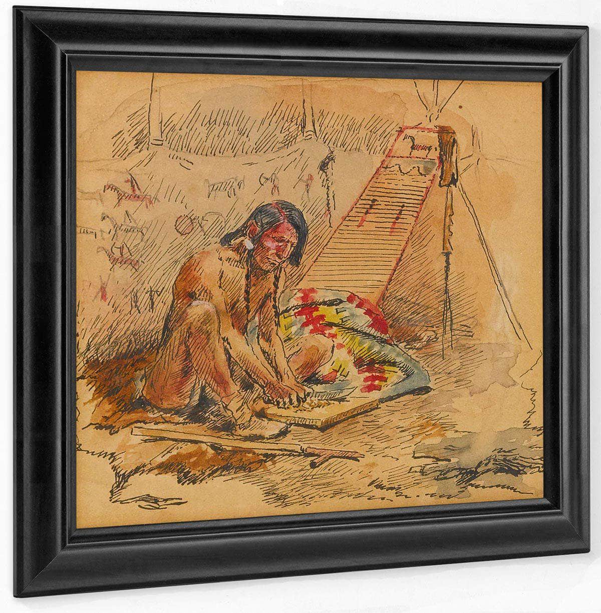 Indian Preparing A Pipe By Charles Marion Russell Fine Art Print
