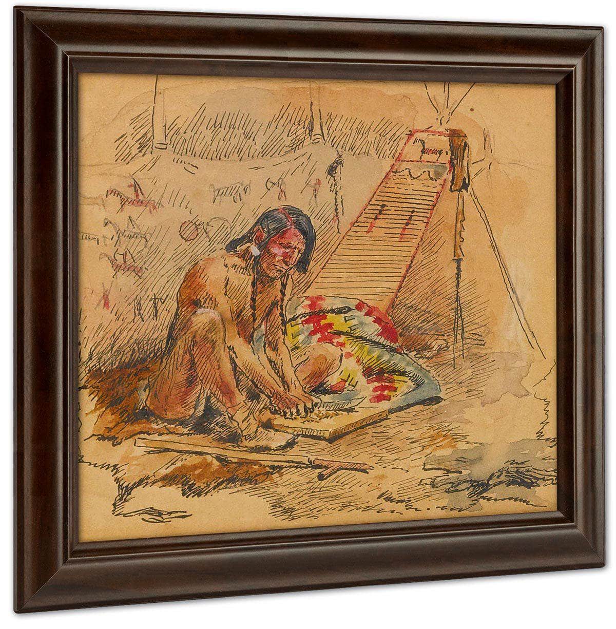Indian Preparing A Pipe By Charles Marion Russell Fine Art Print