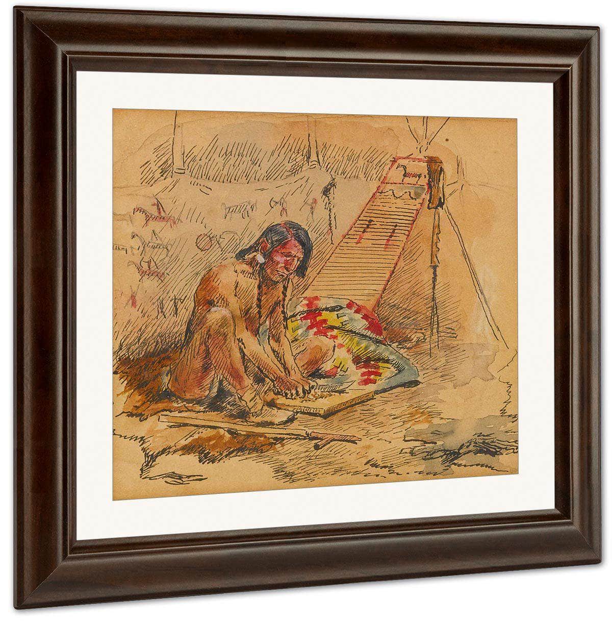 Indian Preparing A Pipe By Charles Marion Russell Fine Art Print