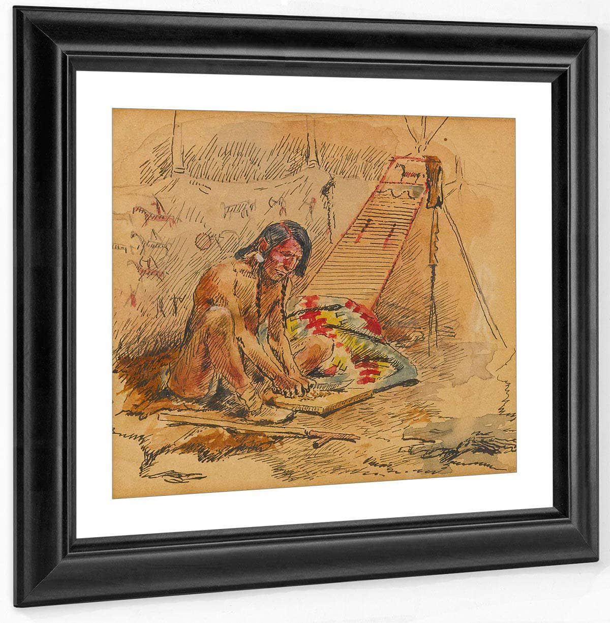 Indian Preparing A Pipe By Charles Marion Russell Fine Art Print