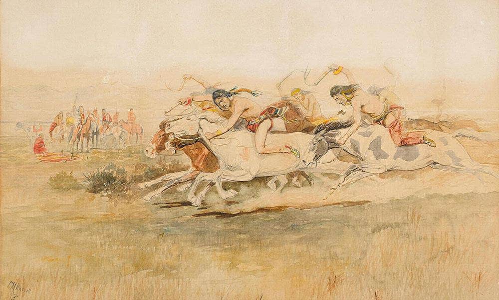 Indian Race By Charles Marion Russell Fine Art Print