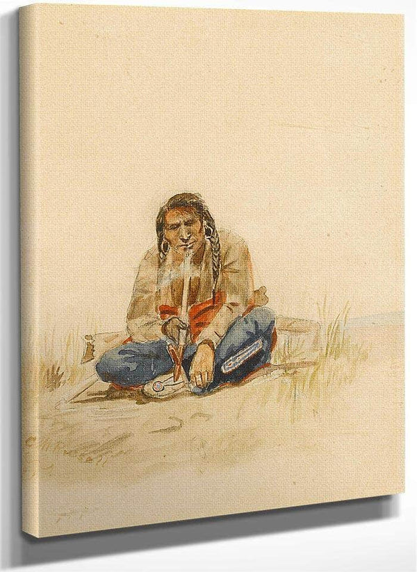 Indian Smoking Peace Pipe By Charles Marion Russell Fine Art Print