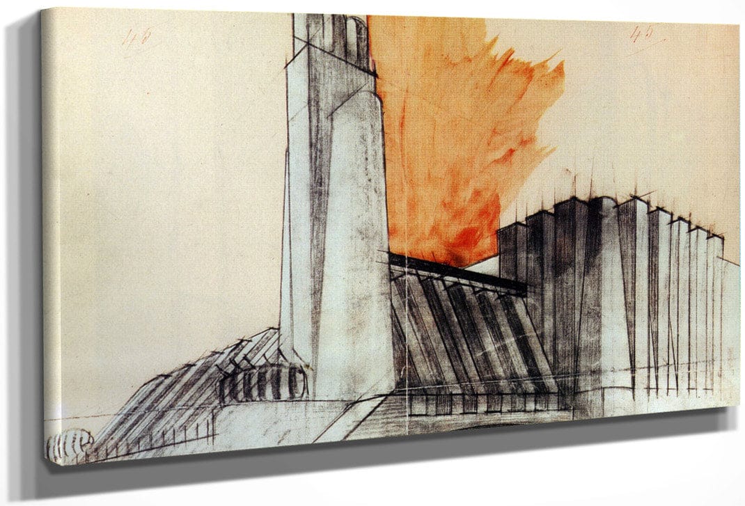 Industrial Building With Corner Tower 1913 By Antonio Sant'elia Fine Art Print