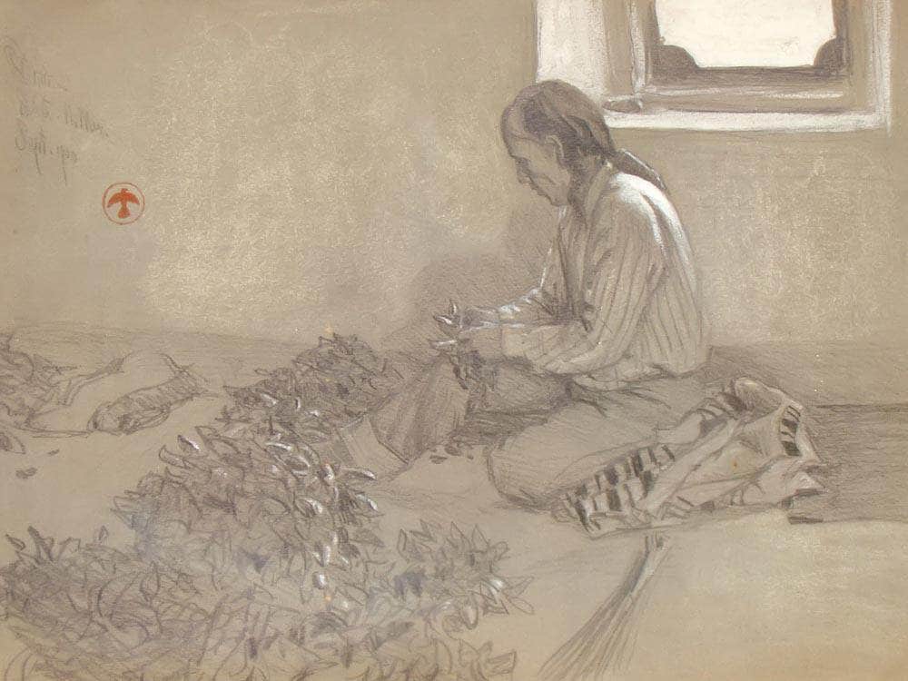 Isleta Man Tying Peppers By Maynard Dixon Fine Art Print