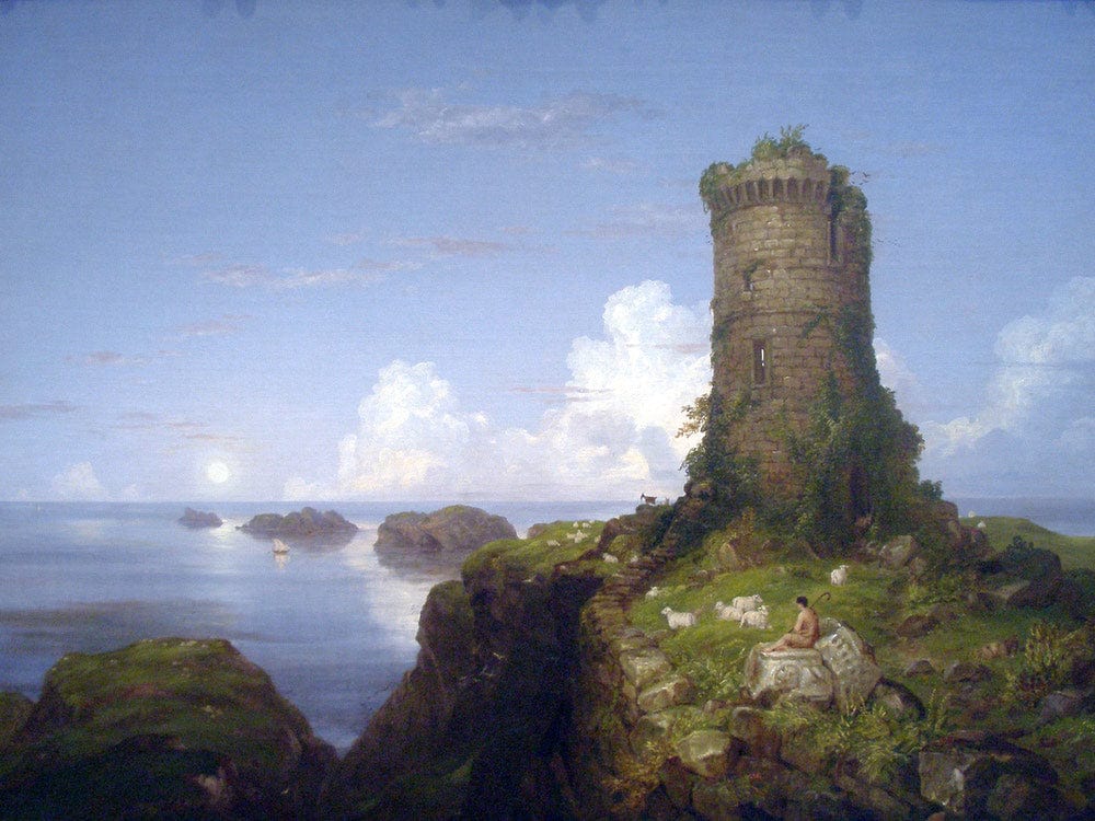 Italian Coast Scene With Ruined Tower 1838 By Thomas Cole By Thomas Cole Fine Art Print