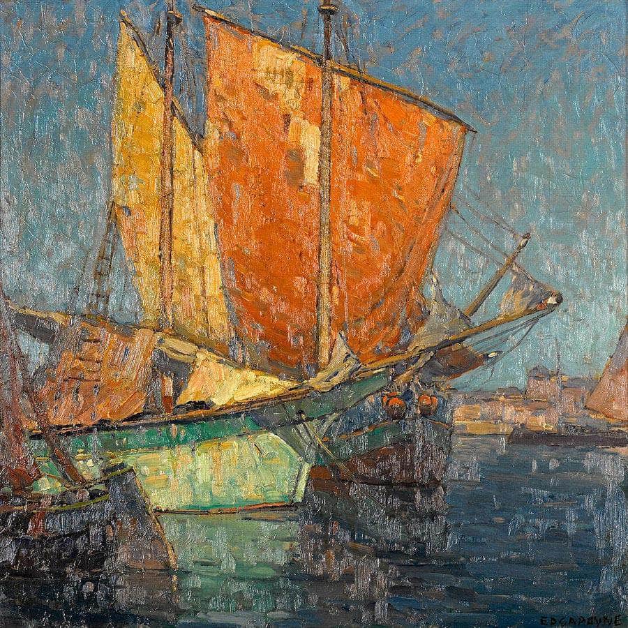 Italian Fishing Boats In A Harbor By Edgar Payne Fine Art Print
