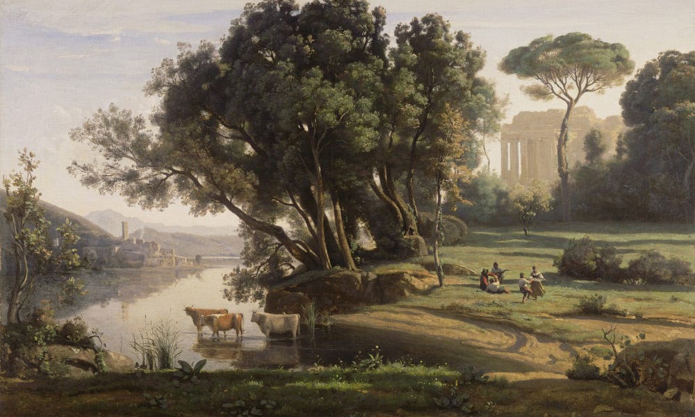 Italian Landscape (Site D'italie, Soleil Levant) By Jean Baptiste Camille Corot Fine Art Print