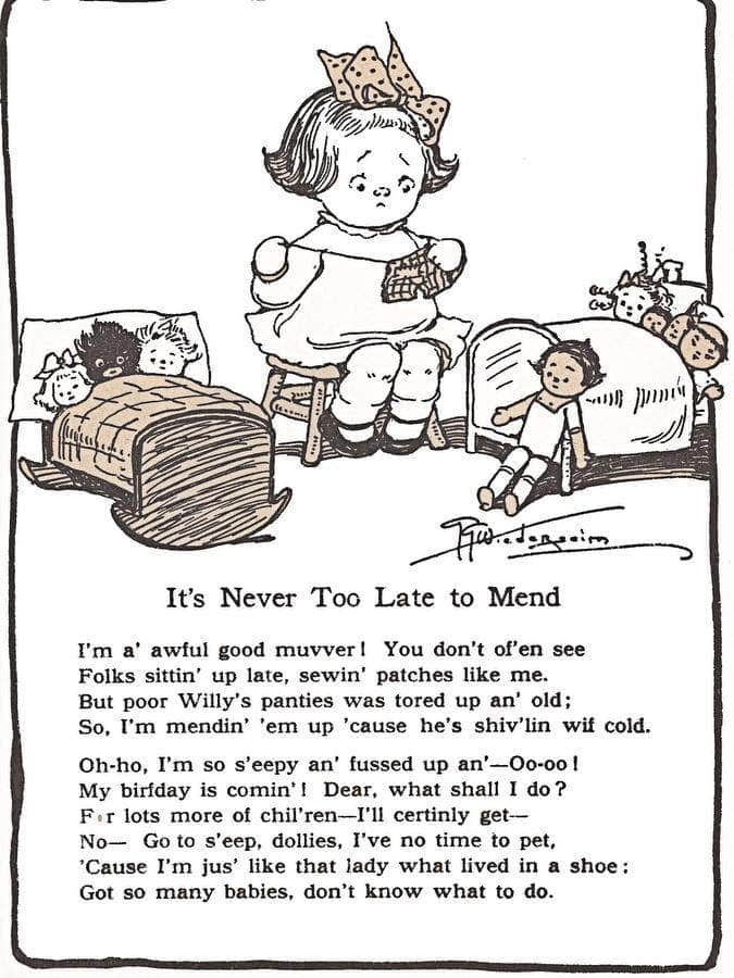 Its Never Too Late To Mend By Grace G Drayton Fine Art Print