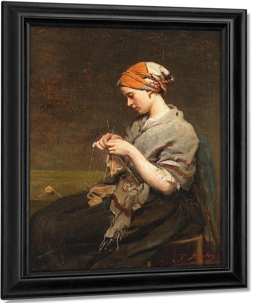 Jeune Fille Tricotant By Jules Breton Fine Art Print
