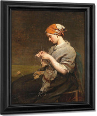 Jeune Fille Tricotant By Jules Breton Fine Art Print