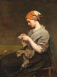 Jeune Fille Tricotant By Jules Breton Fine Art Print