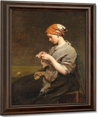 Jeune Fille Tricotant By Jules Breton Fine Art Print
