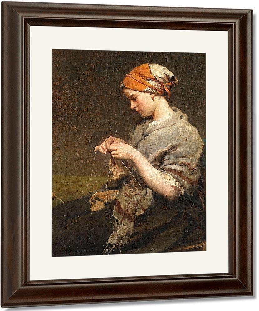 Jeune Fille Tricotant By Jules Breton Fine Art Print