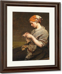Jeune Fille Tricotant By Jules Breton Fine Art Print