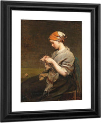 Jeune Fille Tricotant By Jules Breton Fine Art Print