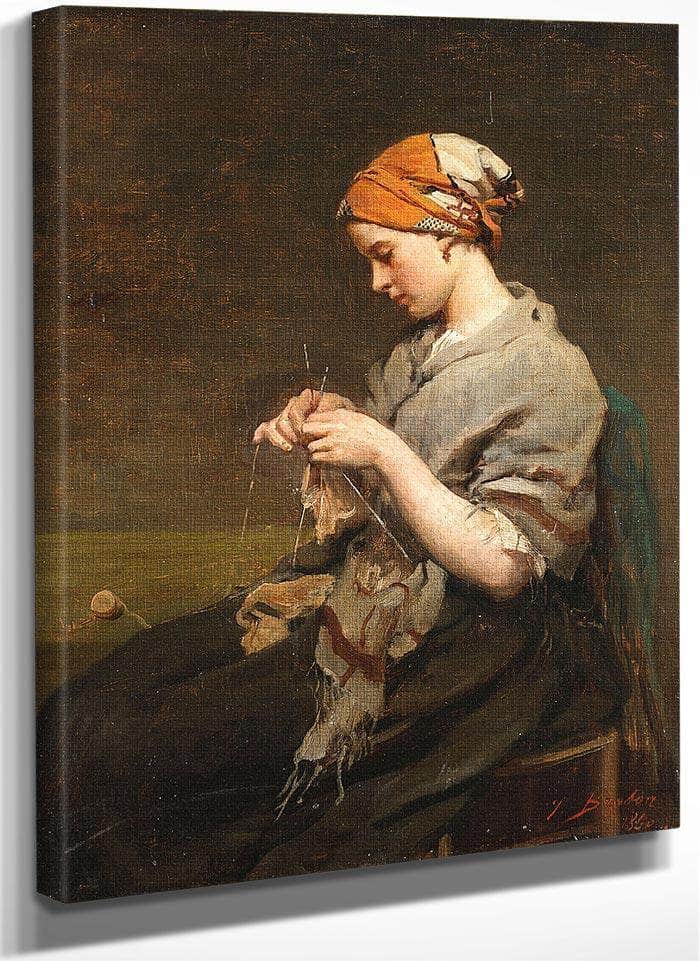 Jeune Fille Tricotant By Jules Breton Fine Art Print