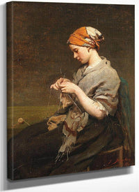 Jeune Fille Tricotant By Jules Breton Fine Art Print
