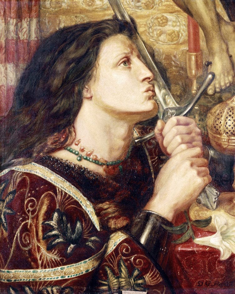 Joan Of Arc Kissing The Sword Of Deliverance By Dante Gabriel Rossetti Fine Art Print