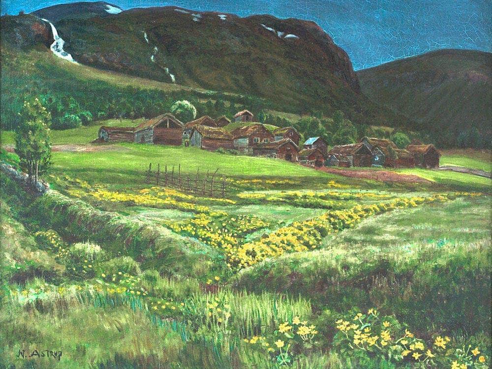 June Night And Old West Country Farmyard By Nicolai Astrup Fine Art Print